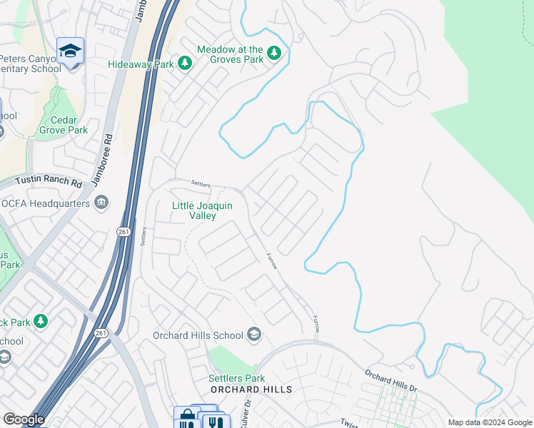 map of restaurants, bars, coffee shops, grocery stores, and more near 135 Jayhawk in Irvine