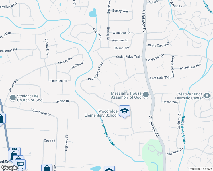 map of restaurants, bars, coffee shops, grocery stores, and more near 1507 Birch Ridge Way in Stone Mountain