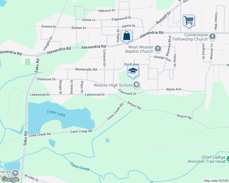 map of restaurants, bars, coffee shops, grocery stores, and more near 401 Newberry Drive in Weaver