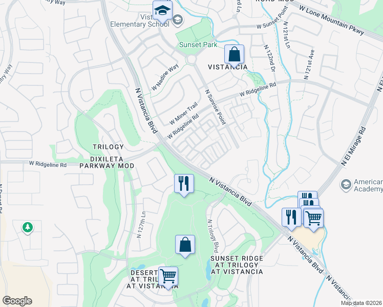 map of restaurants, bars, coffee shops, grocery stores, and more near 12573 West Via Dona Road in Peoria