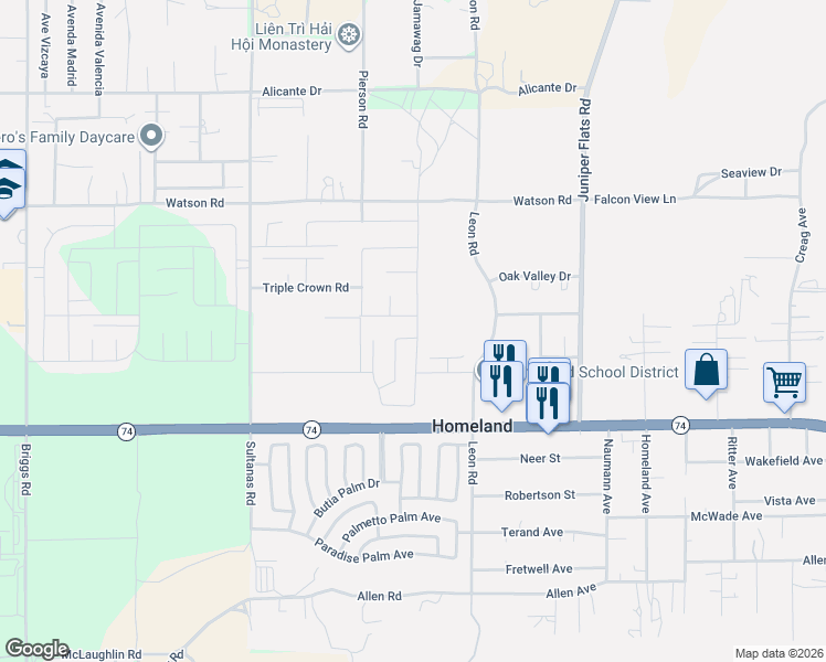 map of restaurants, bars, coffee shops, grocery stores, and more near 30874 Candle Lite Drive in Homeland