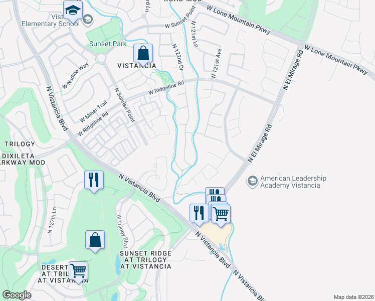 map of restaurants, bars, coffee shops, grocery stores, and more near 29051 North 122nd Drive in Peoria