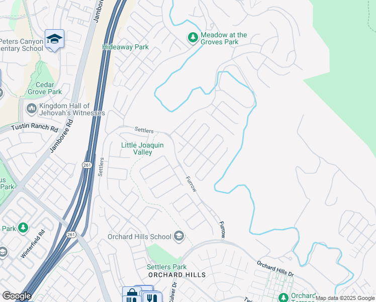 map of restaurants, bars, coffee shops, grocery stores, and more near 135 Jayhawk in Irvine