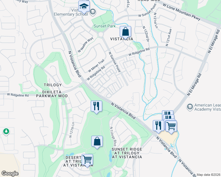 map of restaurants, bars, coffee shops, grocery stores, and more near 28955 North 124th Glen in Peoria