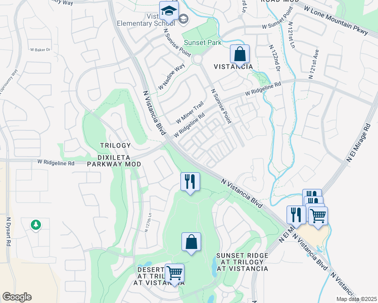 map of restaurants, bars, coffee shops, grocery stores, and more near 12590 West Steed Ridge in Peoria