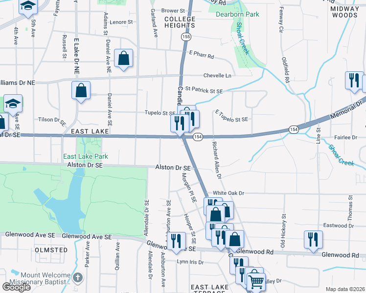 map of restaurants, bars, coffee shops, grocery stores, and more near 2889 Georgia 154 in Atlanta