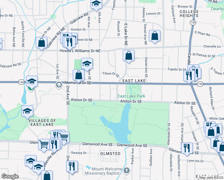 map of restaurants, bars, coffee shops, grocery stores, and more near 238 Club Place Southeast in Atlanta