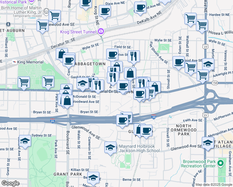 map of restaurants, bars, coffee shops, grocery stores, and more near 780 Memorial Drive Southeast in Atlanta