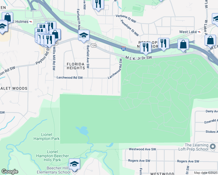 map of restaurants, bars, coffee shops, grocery stores, and more near 340 Brooks Avenue Southwest in Atlanta