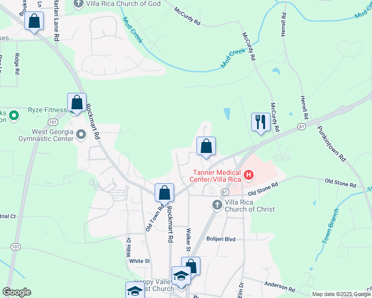 map of restaurants, bars, coffee shops, grocery stores, and more near 446 Vandenburg Drive in Villa Rica