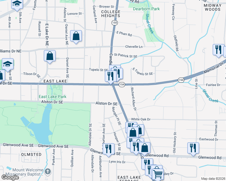 map of restaurants, bars, coffee shops, grocery stores, and more near 2889 Georgia 154 in Atlanta