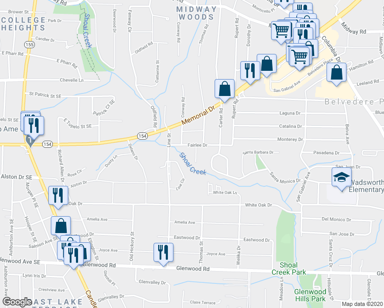 map of restaurants, bars, coffee shops, grocery stores, and more near 1585 Melanie Court in Decatur