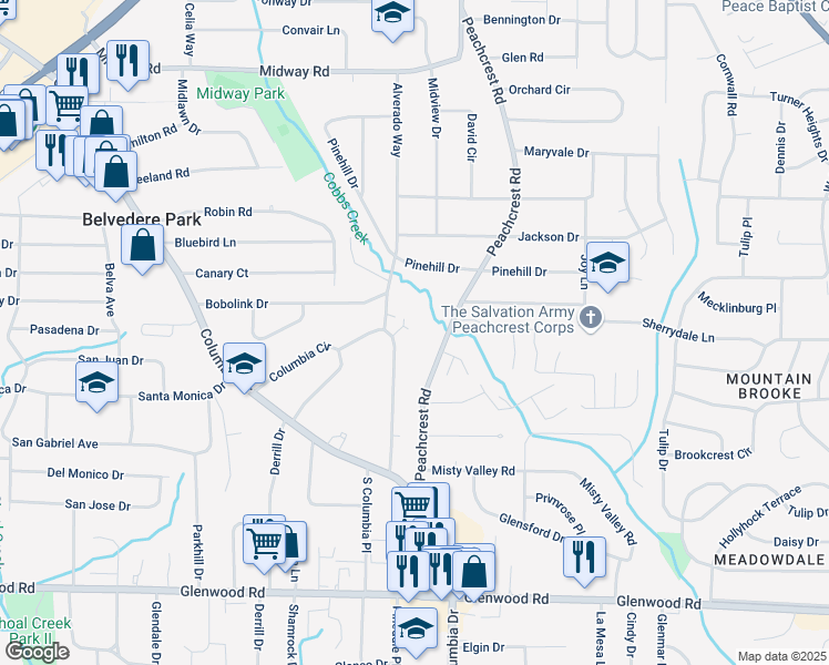 map of restaurants, bars, coffee shops, grocery stores, and more near 3240 Columbia Oaks Way in Decatur