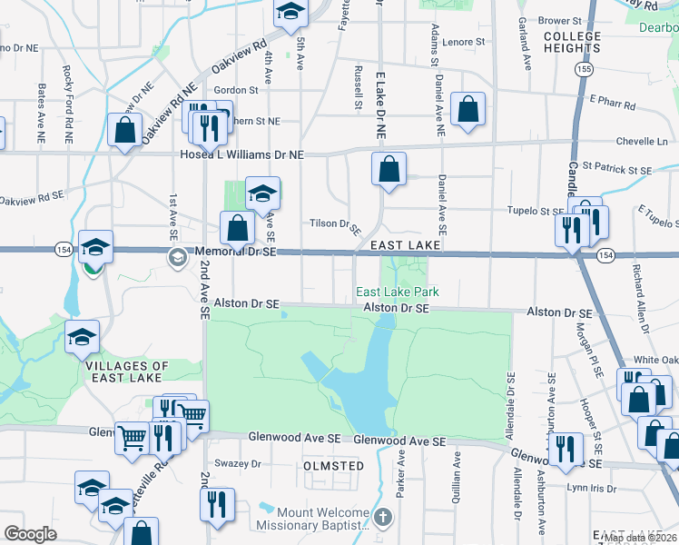 map of restaurants, bars, coffee shops, grocery stores, and more near 238 Club Place Southeast in Atlanta