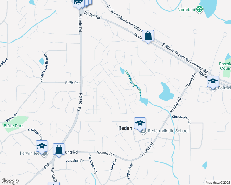 map of restaurants, bars, coffee shops, grocery stores, and more near 1560 Burnstone Drive in Stone Mountain