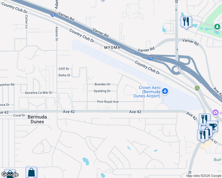 map of restaurants, bars, coffee shops, grocery stores, and more near 79390 Spalding Drive in Indio