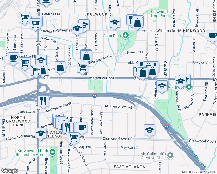 map of restaurants, bars, coffee shops, grocery stores, and more near 253 Lamon Avenue Southeast in Atlanta
