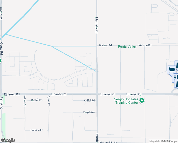 map of restaurants, bars, coffee shops, grocery stores, and more near 610 Clarence Muse Loop in Perris