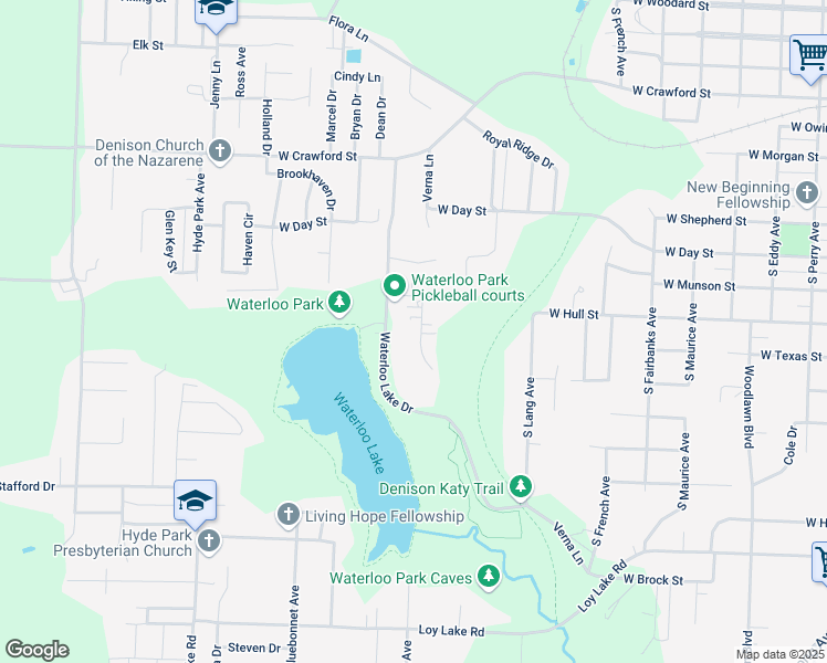 map of restaurants, bars, coffee shops, grocery stores, and more near 1027 Morningside Drive in Denison