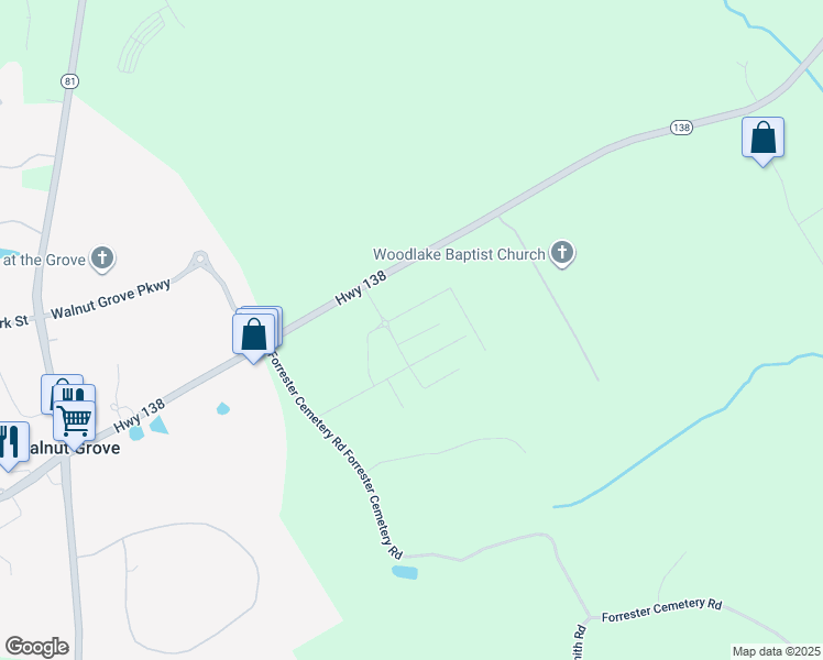 map of restaurants, bars, coffee shops, grocery stores, and more near 4130 Georgia 138 in Covington