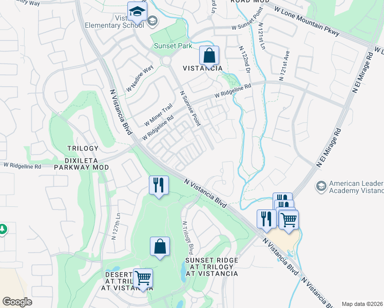 map of restaurants, bars, coffee shops, grocery stores, and more near 28933 North 124th Lane in Peoria