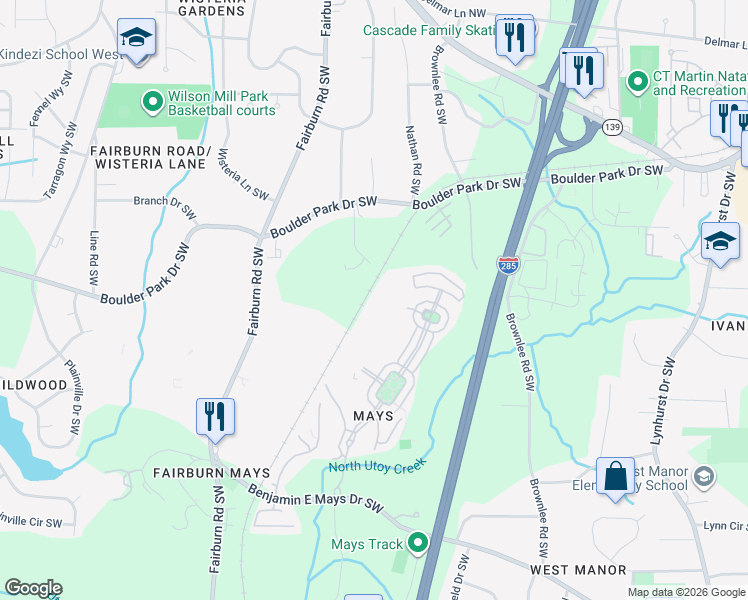 map of restaurants, bars, coffee shops, grocery stores, and more near 818 Ambient Way in Atlanta