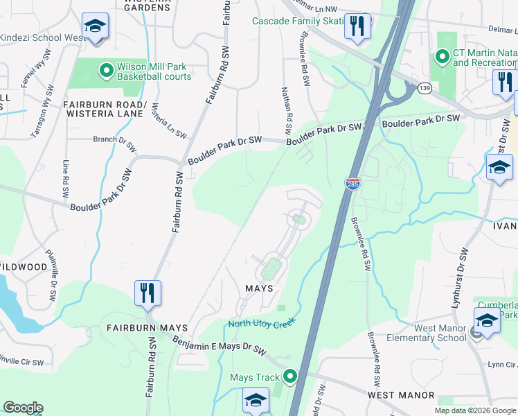 map of restaurants, bars, coffee shops, grocery stores, and more near 818 Ambient Way in Atlanta