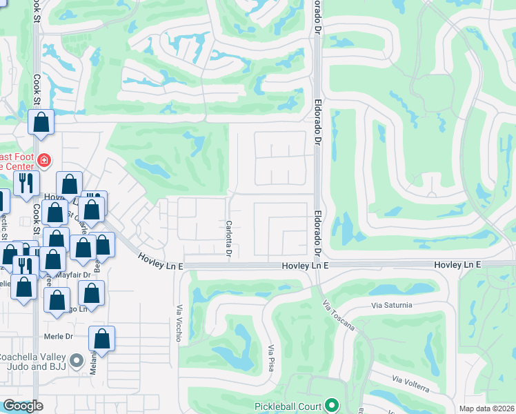 map of restaurants, bars, coffee shops, grocery stores, and more near 75795 Nelson Lane in Palm Desert