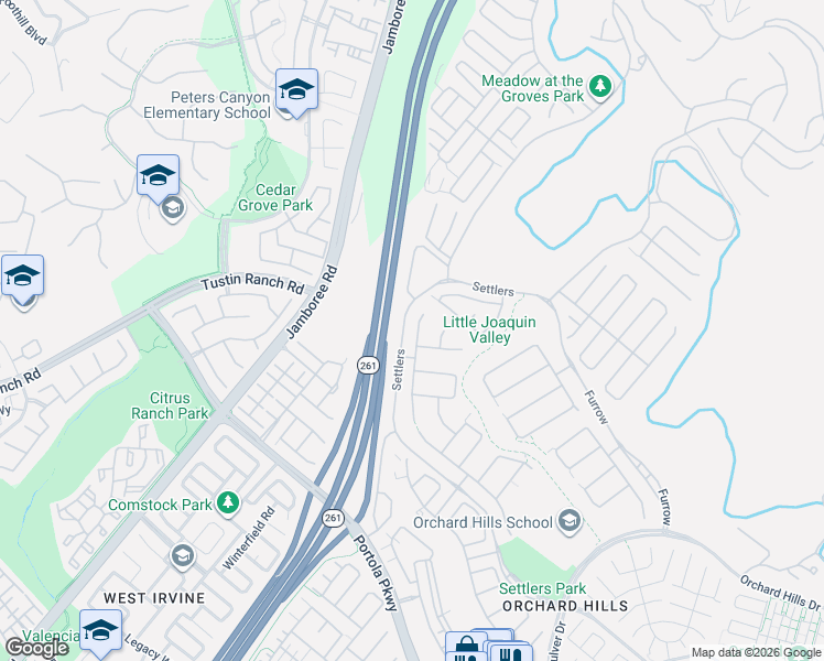 map of restaurants, bars, coffee shops, grocery stores, and more near 51 Shadybend in Irvine
