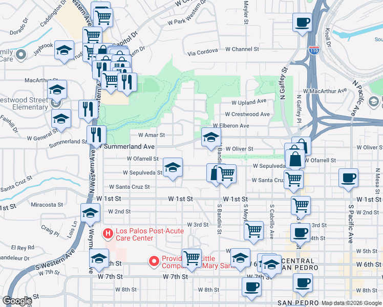map of restaurants, bars, coffee shops, grocery stores, and more near 1139 West Summerland Avenue in Los Angeles