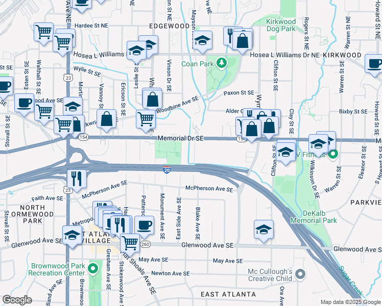 map of restaurants, bars, coffee shops, grocery stores, and more near 253 Lamon Avenue Southeast in Atlanta