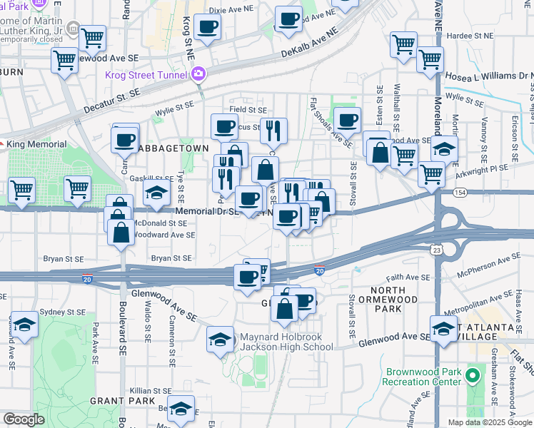 map of restaurants, bars, coffee shops, grocery stores, and more near 824 Memorial Drive Southeast in Atlanta