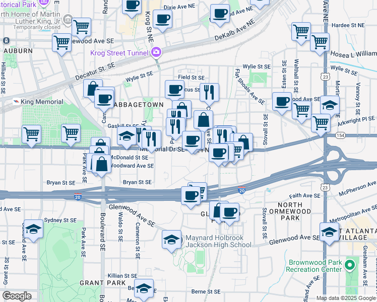 map of restaurants, bars, coffee shops, grocery stores, and more near 780 Memorial Drive Southeast in Atlanta