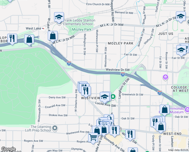 map of restaurants, bars, coffee shops, grocery stores, and more near 833 Ralph David Abernathy Freeway in Atlanta