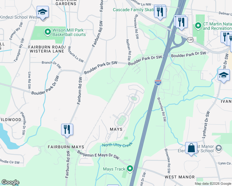 map of restaurants, bars, coffee shops, grocery stores, and more near 818 Ambient Way in Atlanta