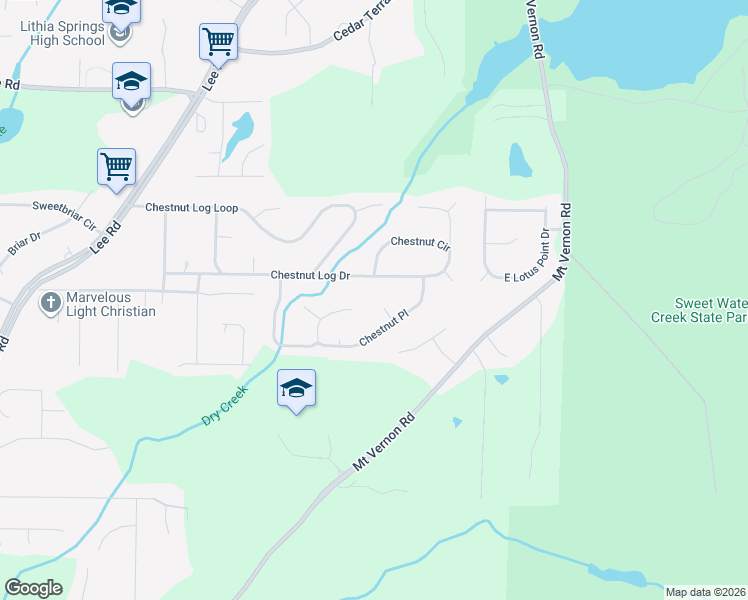 map of restaurants, bars, coffee shops, grocery stores, and more near 2152 Chestnut Log Drive in Lithia Springs