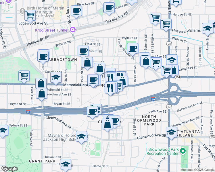 map of restaurants, bars, coffee shops, grocery stores, and more near 881 Memorial Drive Southeast in Atlanta