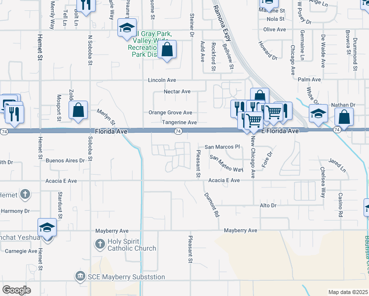 map of restaurants, bars, coffee shops, grocery stores, and more near in Hemet