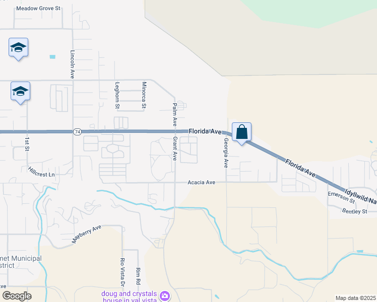 map of restaurants, bars, coffee shops, grocery stores, and more near 45055 Florida Avenue in Hemet