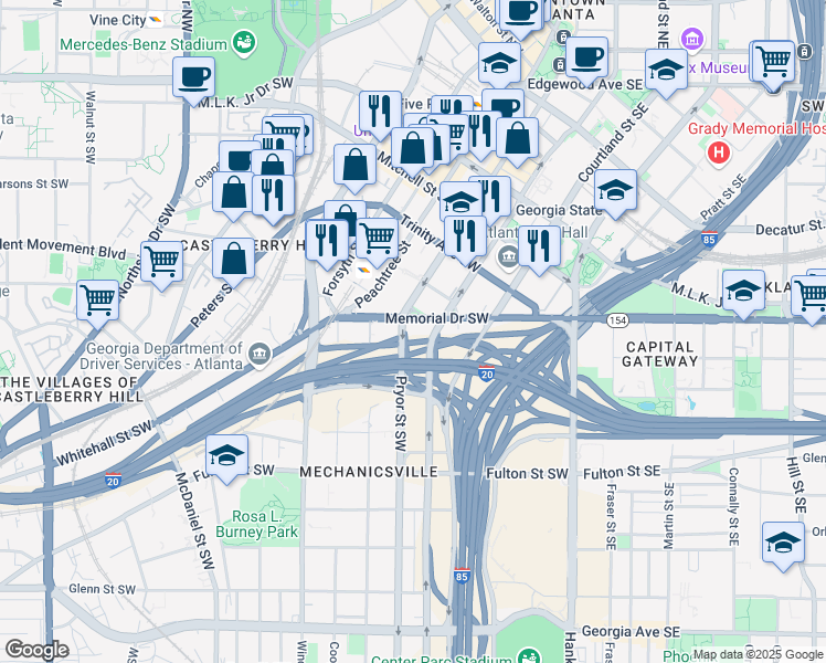 map of restaurants, bars, coffee shops, grocery stores, and more near in Atlanta