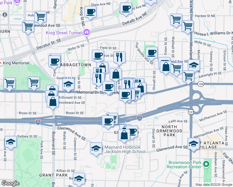 map of restaurants, bars, coffee shops, grocery stores, and more near 824 Memorial Drive Southeast in Atlanta