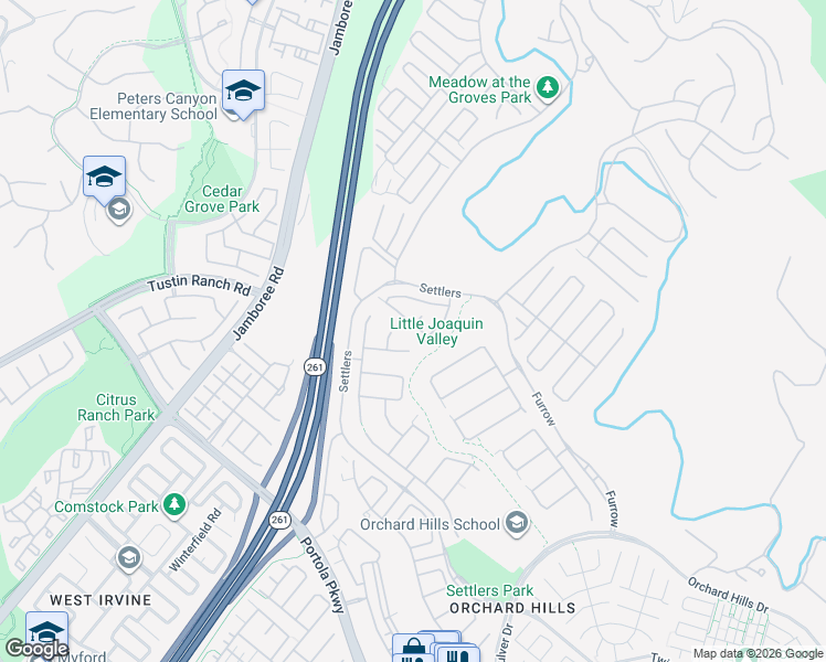 map of restaurants, bars, coffee shops, grocery stores, and more near 126 Long Fence in Irvine