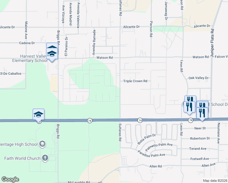 map of restaurants, bars, coffee shops, grocery stores, and more near 25819 Calamity Lane in Homeland