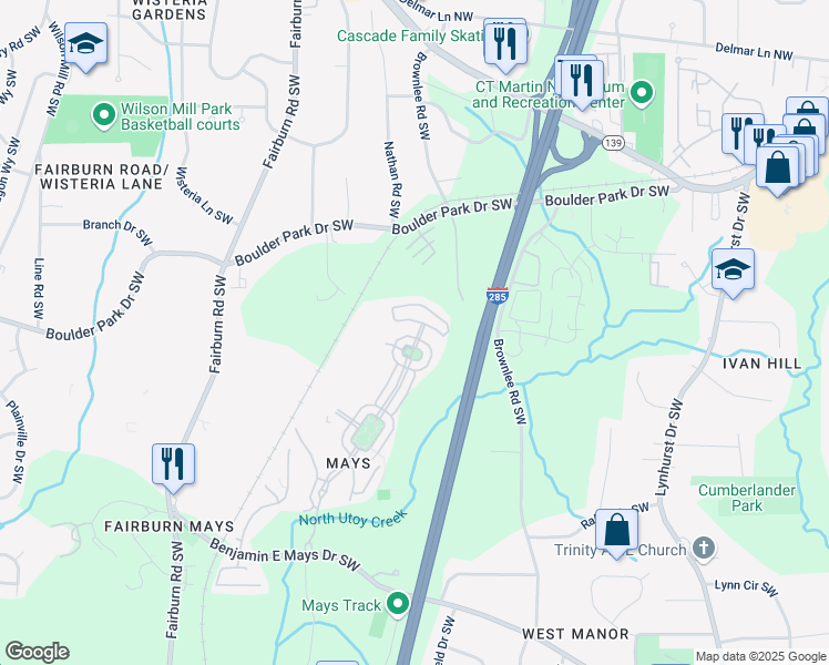 map of restaurants, bars, coffee shops, grocery stores, and more near 815 Regal Lane in Atlanta