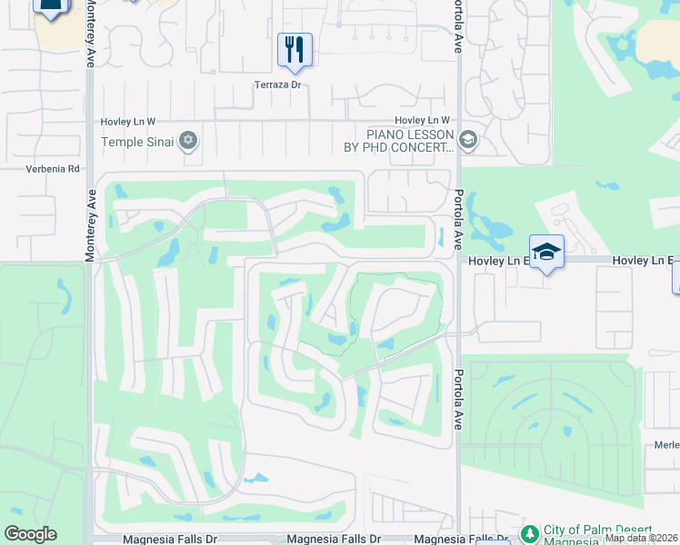 map of restaurants, bars, coffee shops, grocery stores, and more near 6 Joya Drive in Palm Desert
