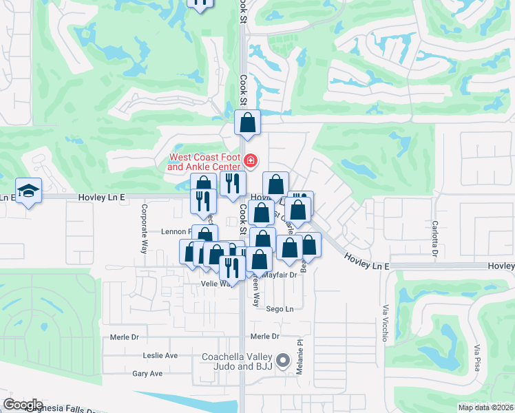 map of restaurants, bars, coffee shops, grocery stores, and more near 41865 Boardwalk in Palm Desert