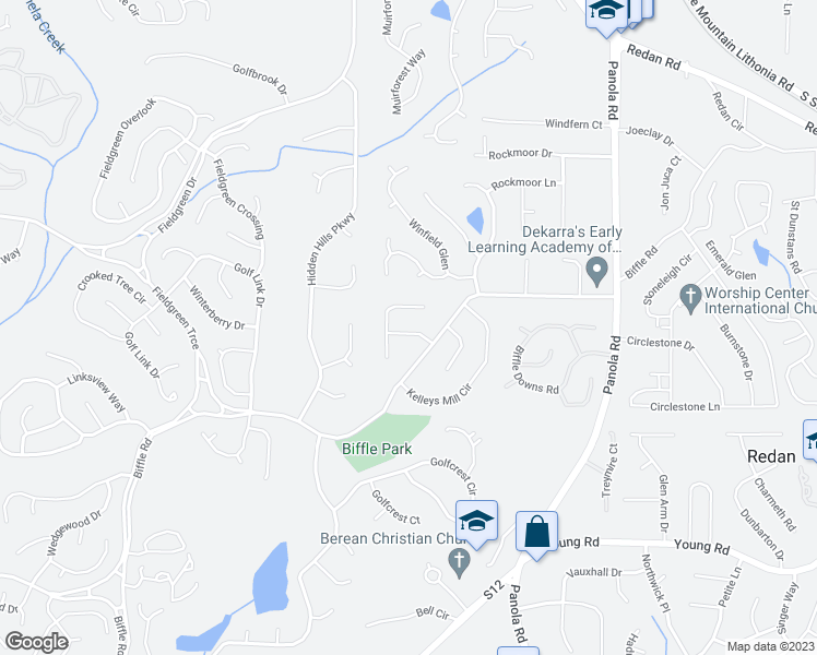 map of restaurants, bars, coffee shops, grocery stores, and more near 5272 Kelleys Walk in Stone Mountain