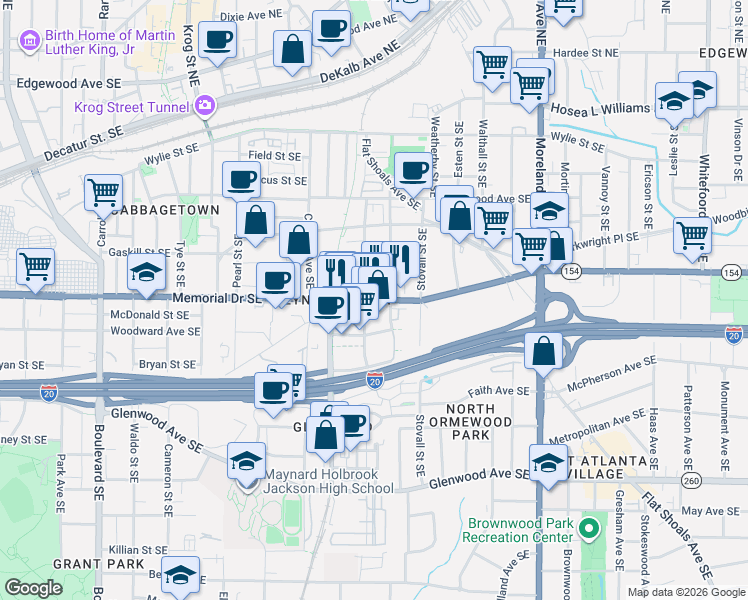 map of restaurants, bars, coffee shops, grocery stores, and more near 920 Memorial Drive Southeast in Atlanta