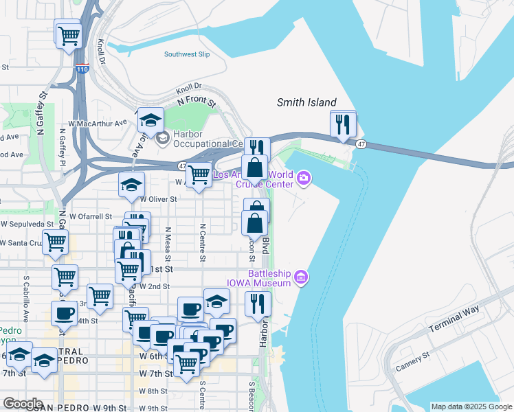 map of restaurants, bars, coffee shops, grocery stores, and more near 435 North Harbor Boulevard in Los Angeles