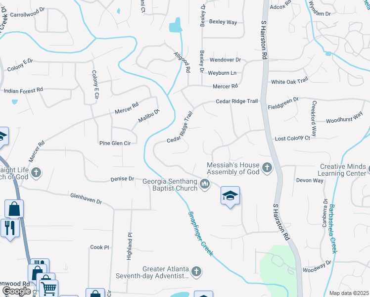 map of restaurants, bars, coffee shops, grocery stores, and more near 1438 Walnut Ridge Way in Stone Mountain